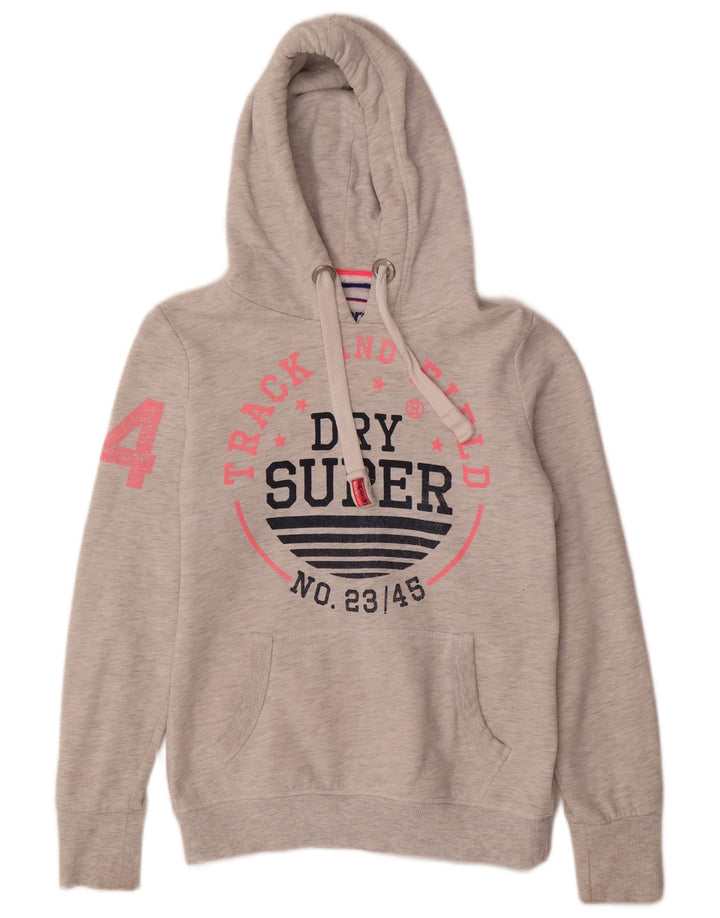 SUPERDRY Pull à capuche graphique pour femme UK 10 Small Gris Coton