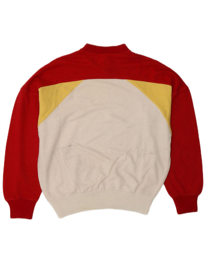 vintage Femme Bouton Cou Sweatshirt Jumper IT 44 Medium White Colourblock