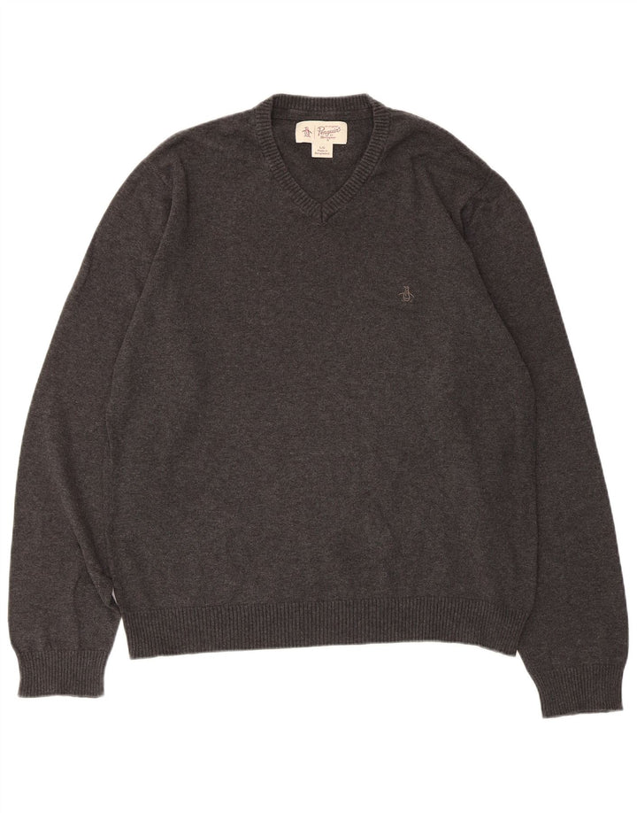 Penguin Pull col V pour homme en coton gris Taille L