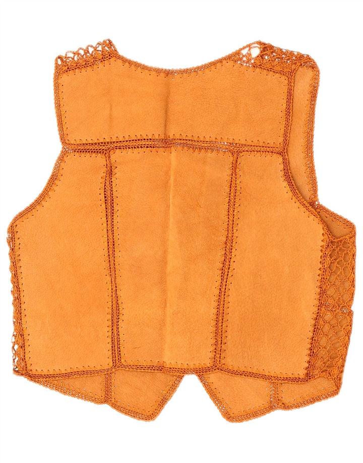 VINTAGE Femmes Crop Suede Gilet UK 14 Medium Brown Patchwork