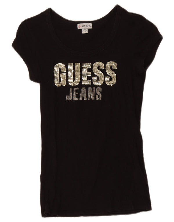 Guess T-shirt graphique pour femme UK 4 XS Noir Coton