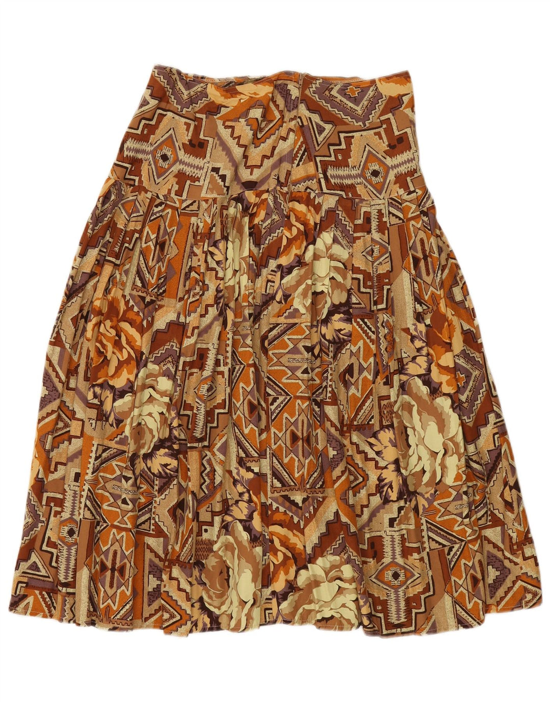 VINTAGE Jupe plissée femme Medium W30 Marron Patchwork Coton