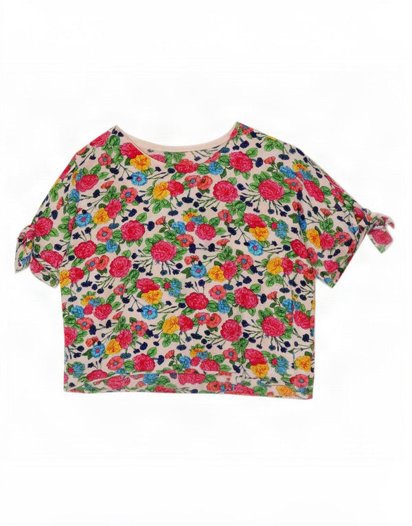vintage Womens Crop Blouse Top UK 14 Moyen Multicolore Floral