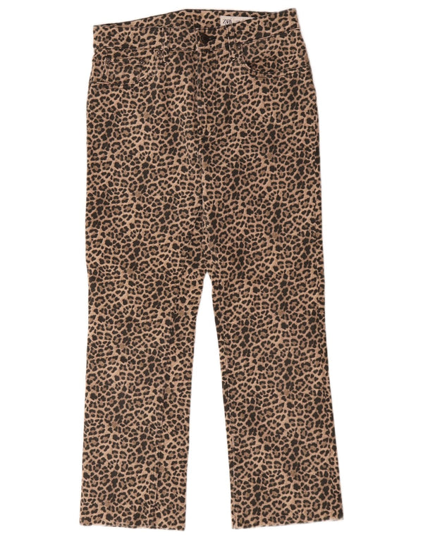 Zara Pantalon décontracté droit pour femme EU 38 Small W28 L26 Marron Imprimé animal