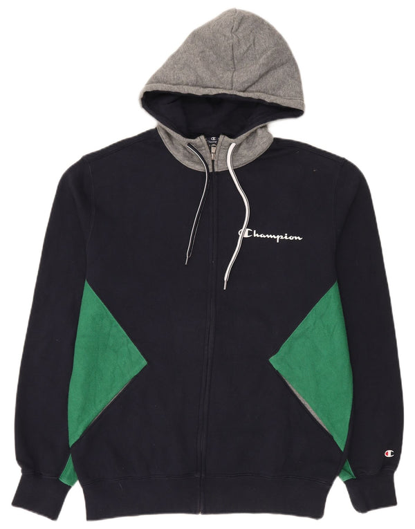 Champion Pull à capuche zippé pour homme en coton color block bleu marine grand