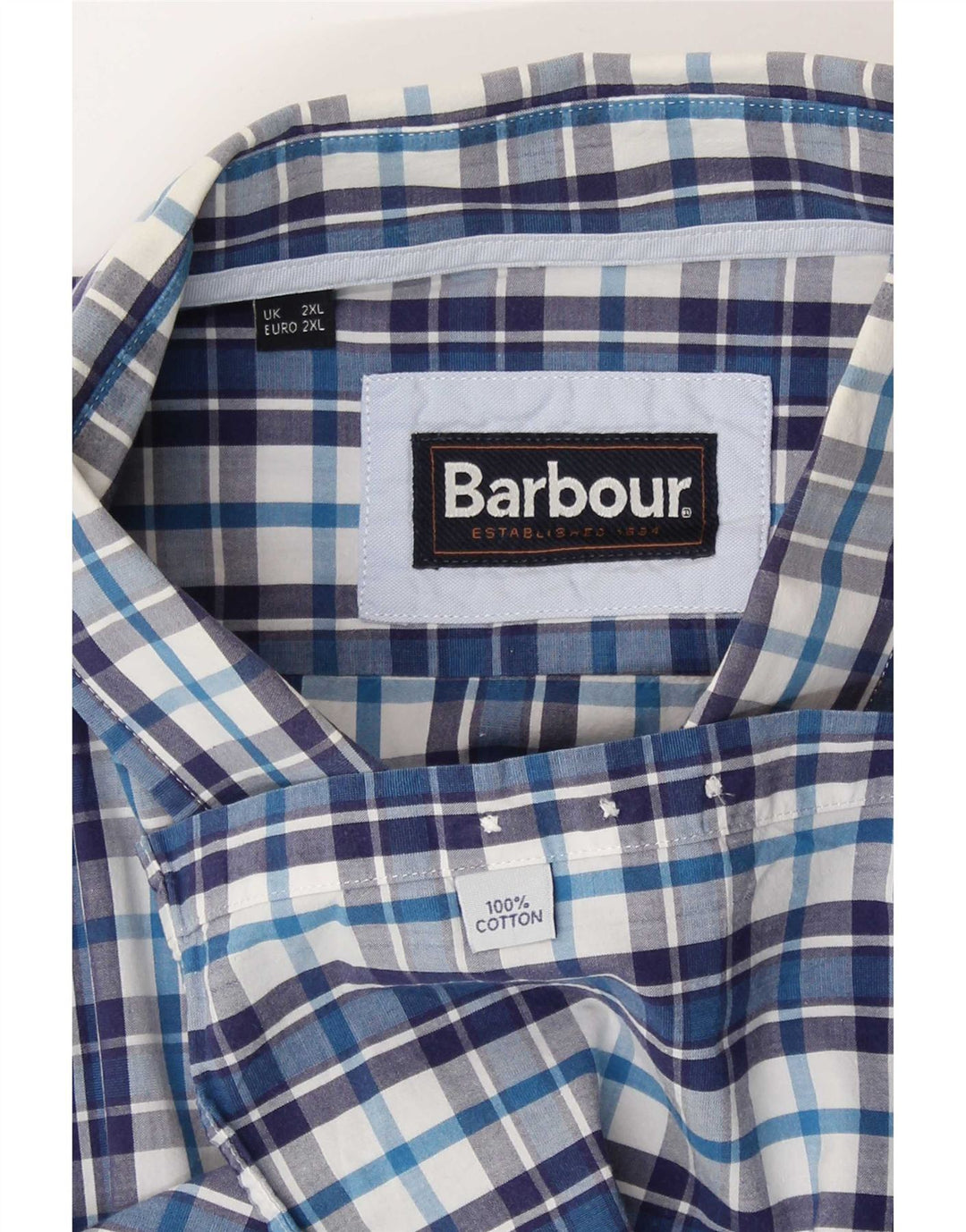Chemise Homme Barbour 2XL Coton à Carreaux Bleu