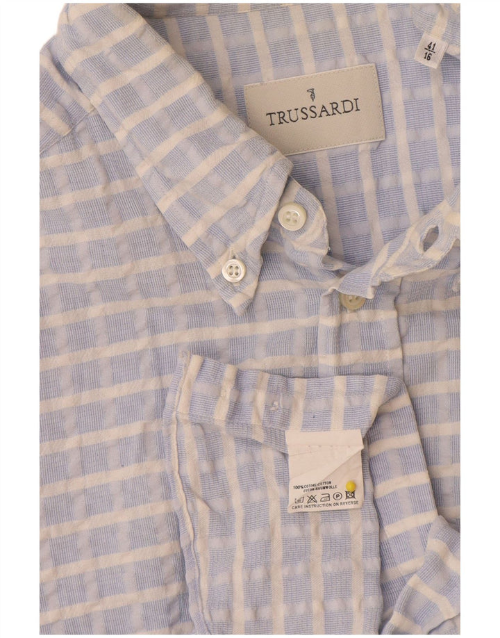 Trussardi Chemise Homme Taille 41 16 Grand Bleu Carreaux Coton