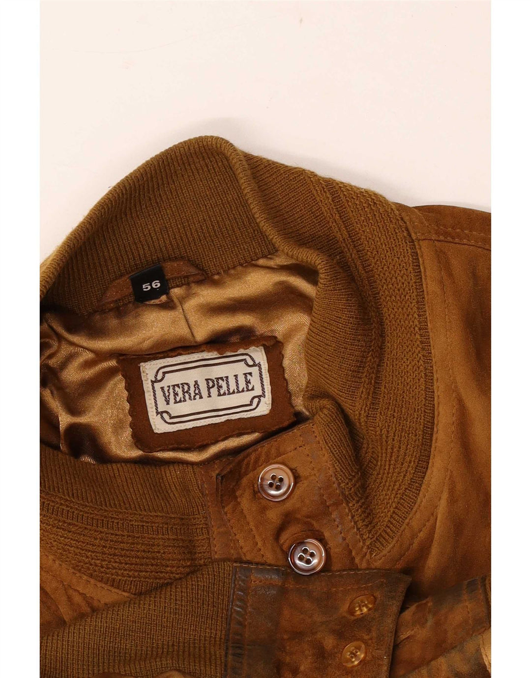 Veste Bomber En Daim Vintage Homme IT 56 2XL Cuir Beige