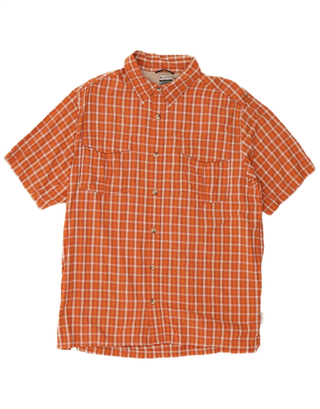 Columbia Chemise à Manches Courtes Homme Large Orange Check Nylon