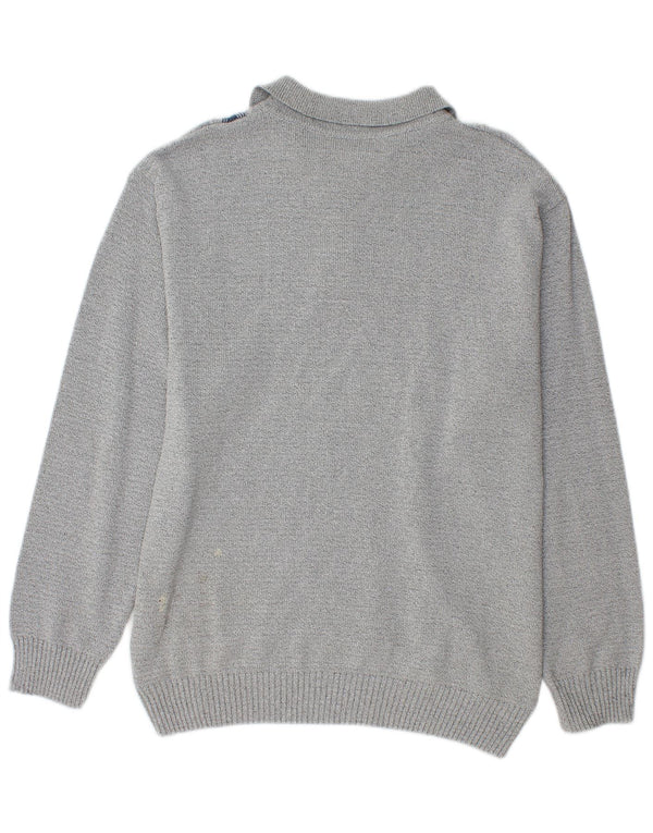 vintage Mens Polo Neck Jumper Pull Moyen Gris Géométrique