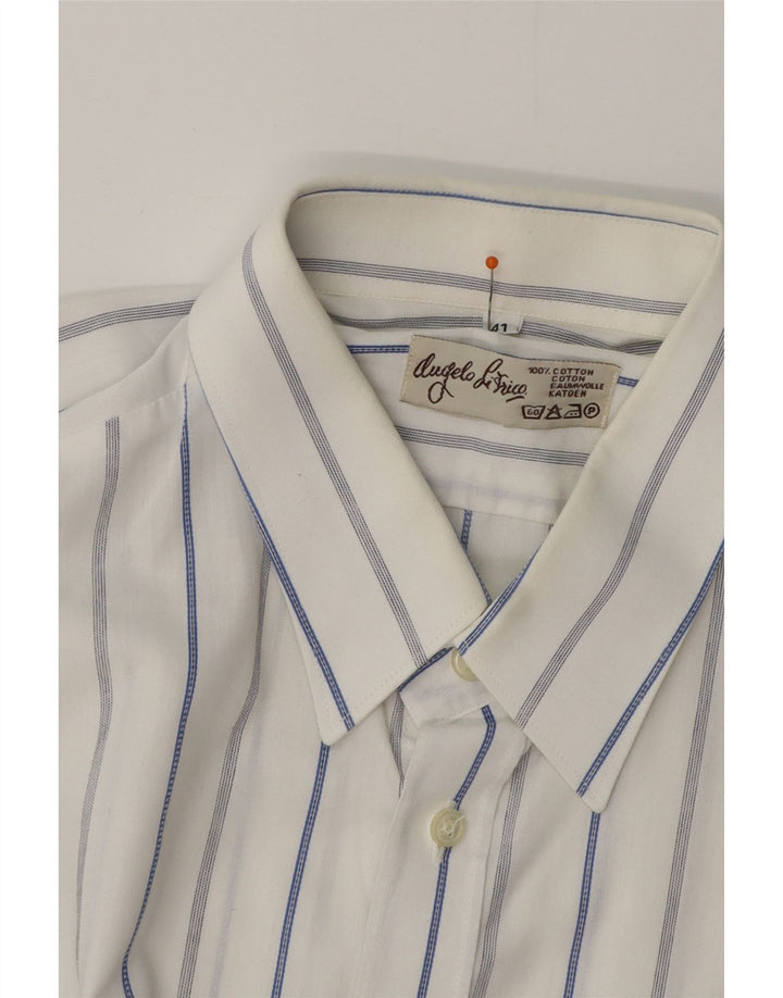 ANGELO LITRICO Chemise à manches courtes pour homme Taille 41 Rayé blanc moyen