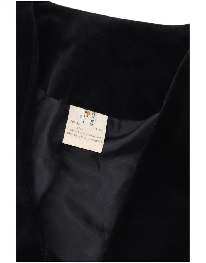 VINTAGE Femme 3 Bouton Velours Blazer Veste UK 18 XL Coton Noir