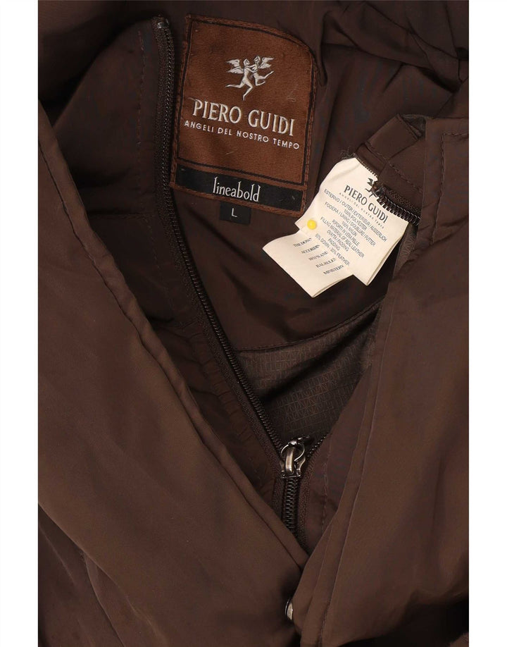 Piero Guidi Manteau rembourré à capuche pour homme UK 40 Large Marron Polyester