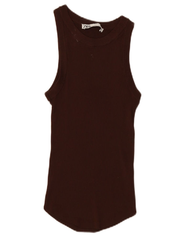 Zara Womens Vest Top UK 8 Small Brown Viscose