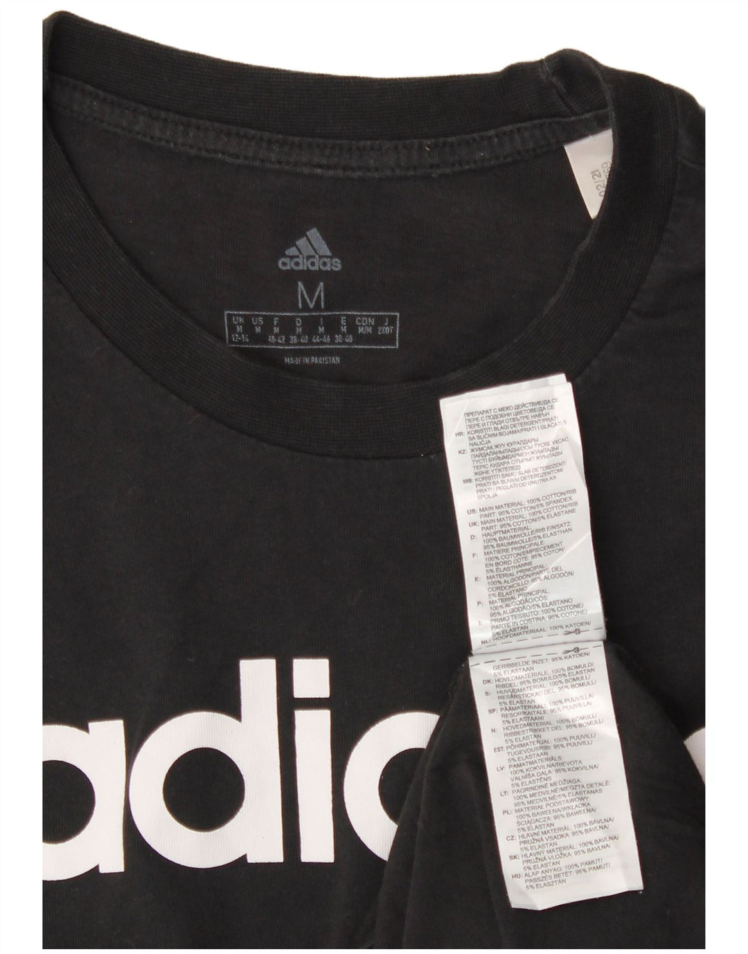 ADIDAS T-shirt graphique pour femme UK 12/14 Coton noir moyen