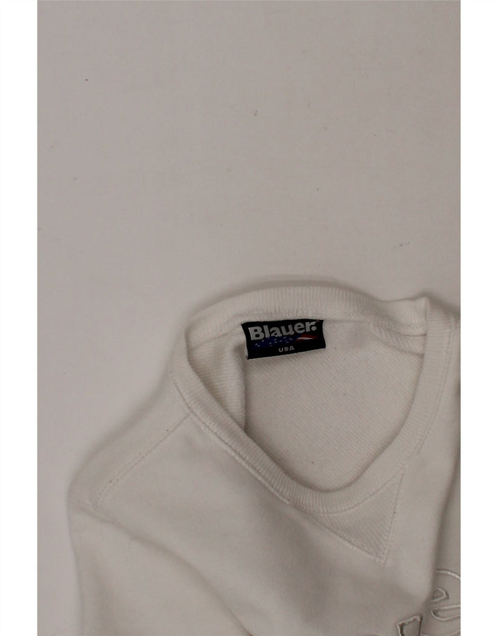 BLAUER Girls Graphic Sweatshirt Jumper 5-6 Years White Cotton Vintage Blauer and Second-Hand Blauer from Messina Hembry 