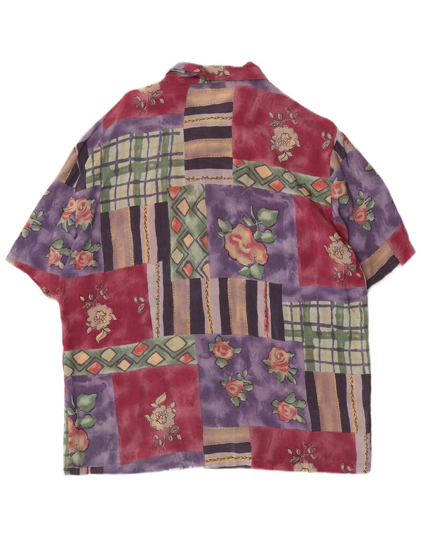 vintage Femme Chemise à manches courtes Blouse UK 14 Moyen Multicolore