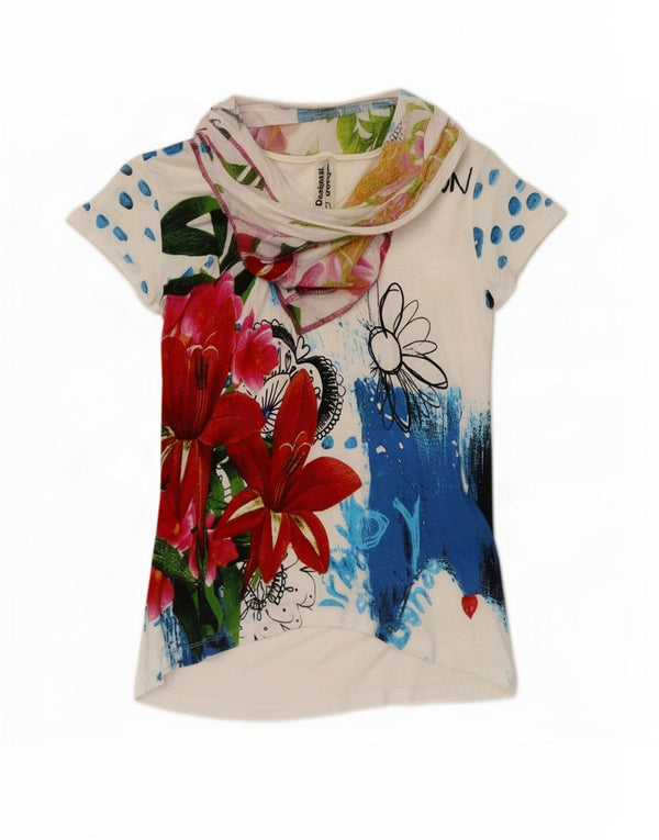 Desigual T-Shirt Graphique Femme UK 14 Large Blanc Viscose