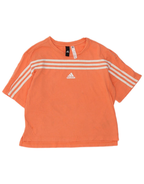 Adidas T-Shirt Femme Top UK 8/10 Petit Orange Coton