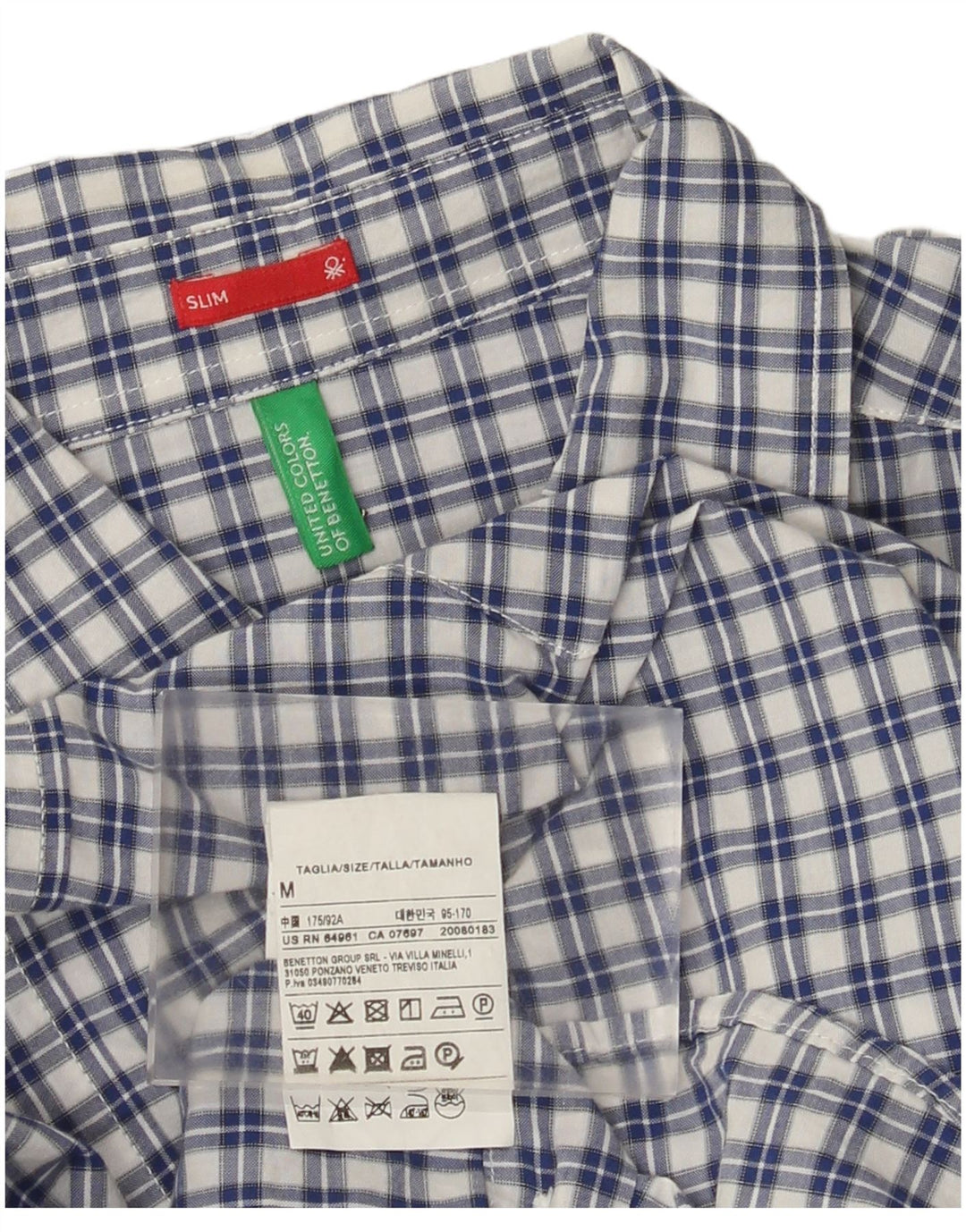 Benetton Chemise Slim Bleu Moyen Carreaux Coton