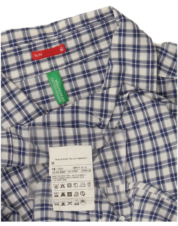 Benetton Chemise Slim Bleu Moyen Carreaux Coton