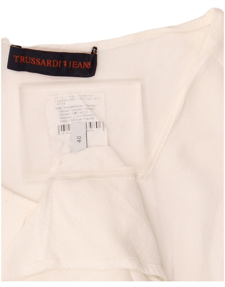 Trussardi Jeans Haut Chemisier IT 40 Small Blanc Viscose Femme