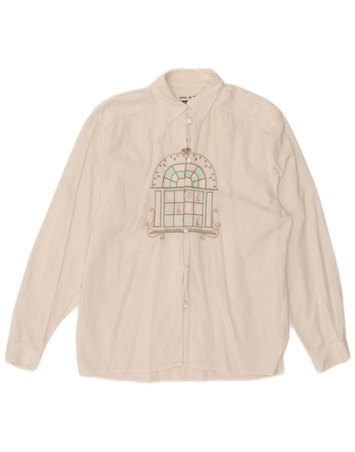 Enara Camice Chemise graphique pour femme UK 14 Coton blanc moyen