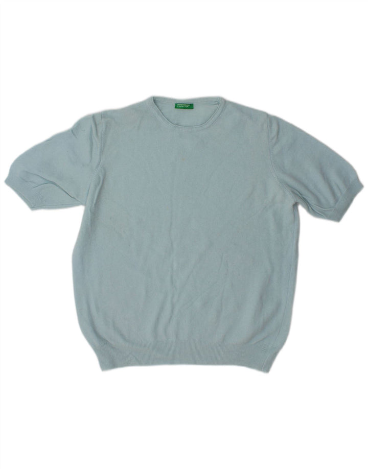 BENETTON Pull à col rond pour femme UK 14 Turquoise moyen