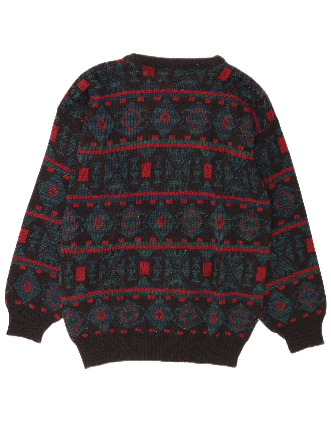 vintage Mens Crew Neck Jumper Pull Moyen Gris Géométrique