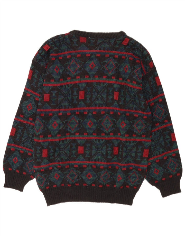 vintage Mens Crew Neck Jumper Pull Moyen Gris Géométrique