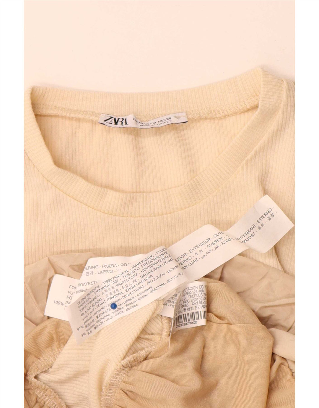 Zara Femme Top Manches Longues UK 12 Polyester Beige Moyen