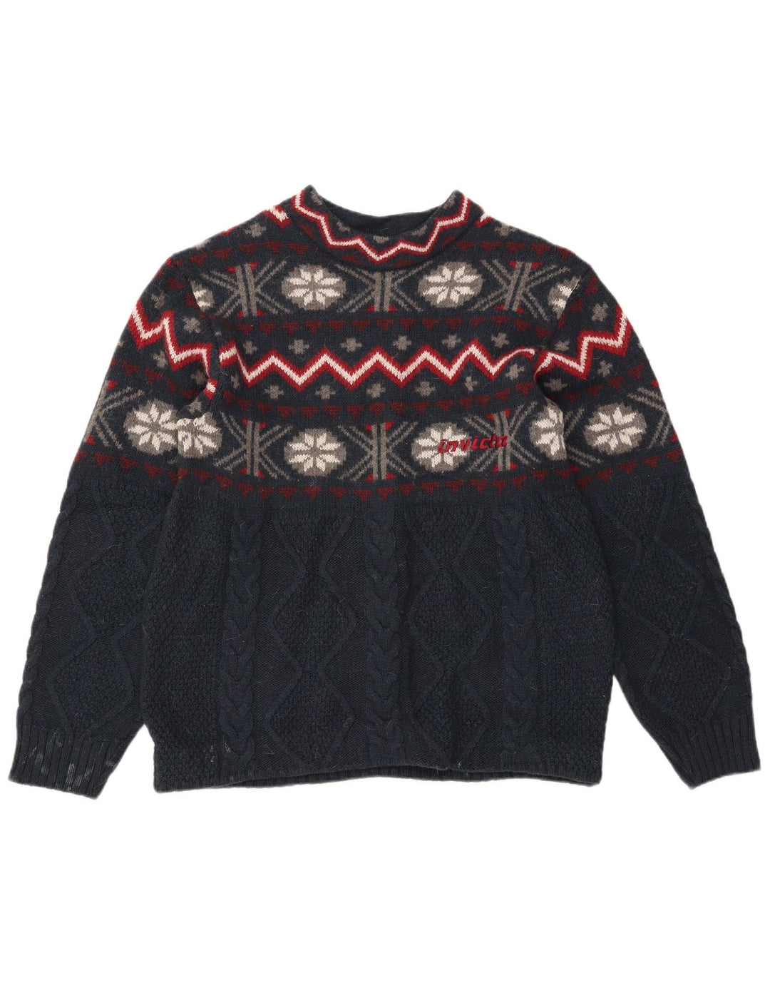 Invicta Pull à col rond pour homme Bleu marine moyen Fair Isle