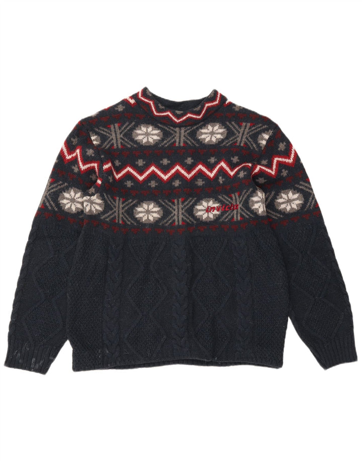 Invicta Pull à col rond pour homme Bleu marine moyen Fair Isle