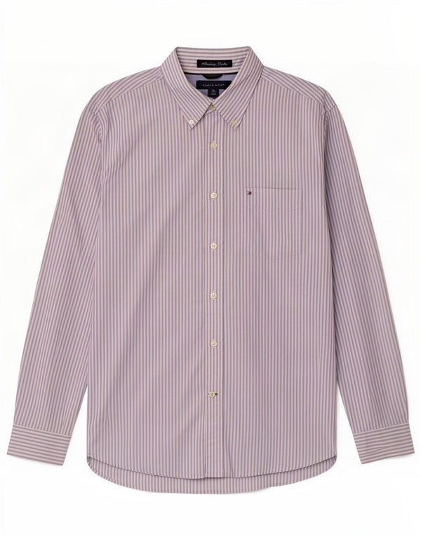 Tommy Hilfiger Chemise Homme Bleu Moyen En Coton À Fines Rayures