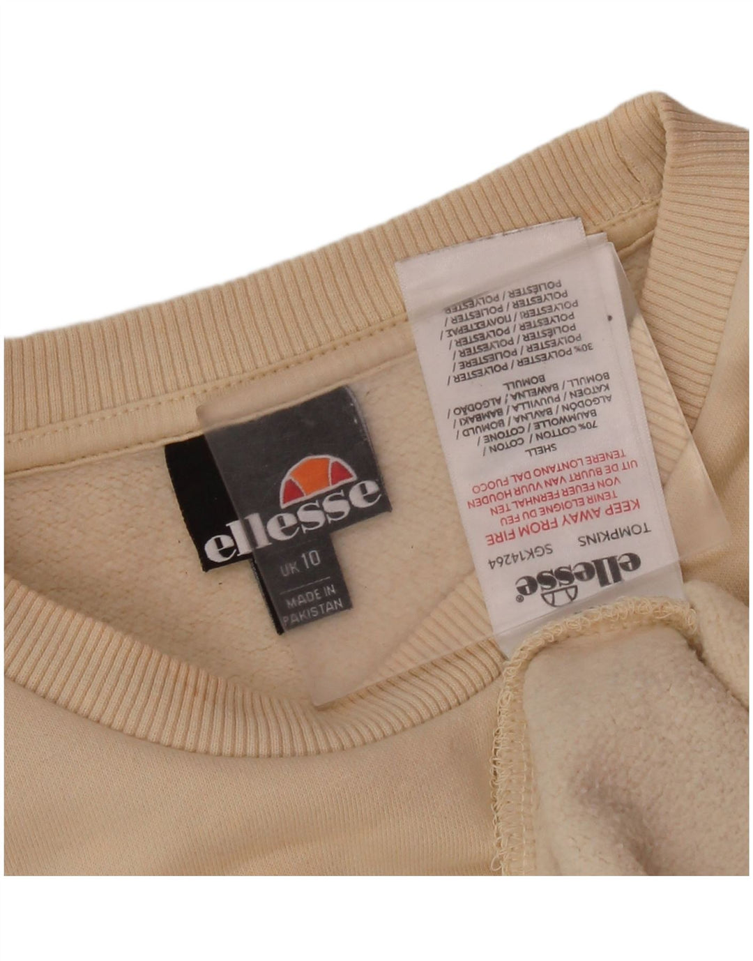 ELLESSE Pull-over surdimensionné graphique pour femme UK 10 Small Beige