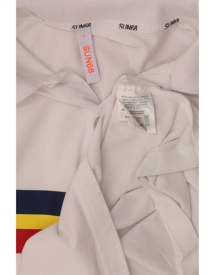 Sun68 Polo Homme Grand Coton Rayé Blanc