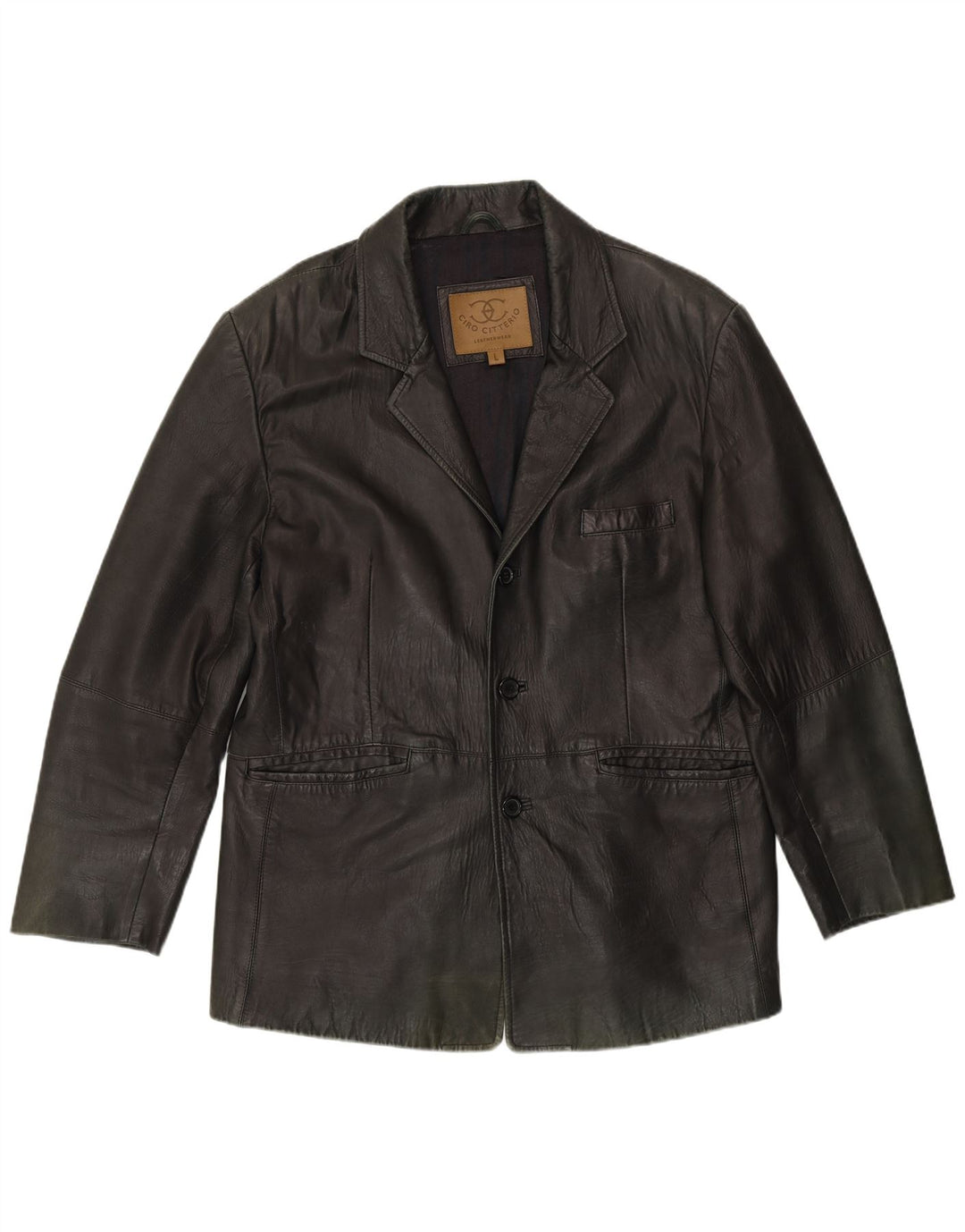 Ciro Citterio Veste blazer en cuir à 3 boutons pour homme UK 40 Grand cuir vert