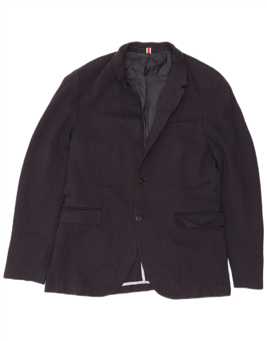 Zara Veste blazer à 2 boutons pour homme EU 50 en viscose à fines rayures bleu marine moyen