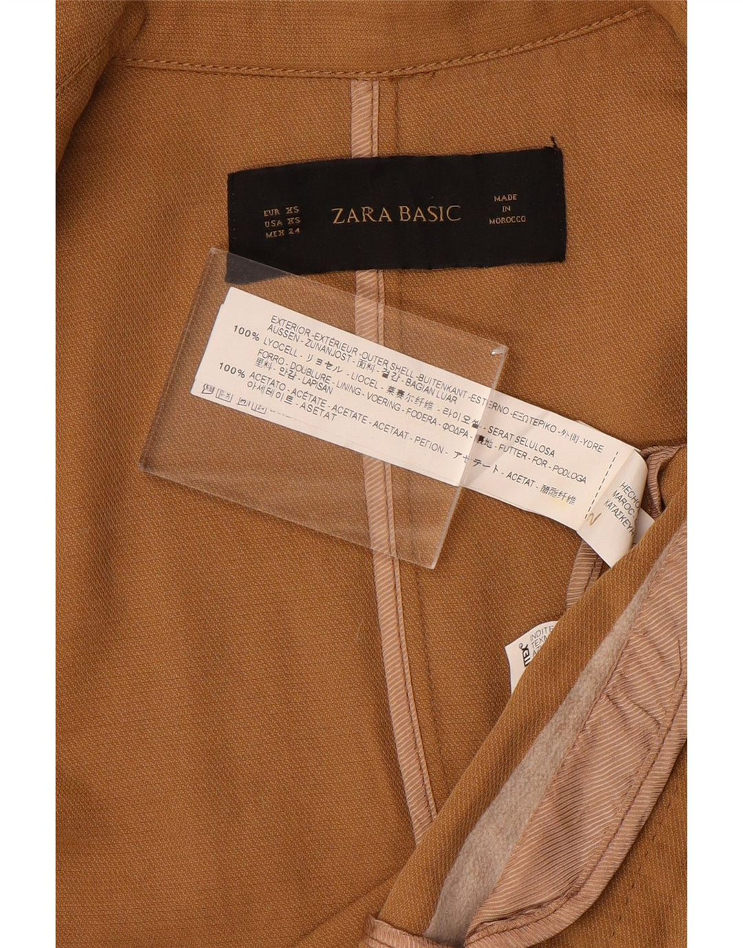 Zara Veste blazer courte surdimensionnée ouverte pour femme UK 6 XS Marron Lyocell