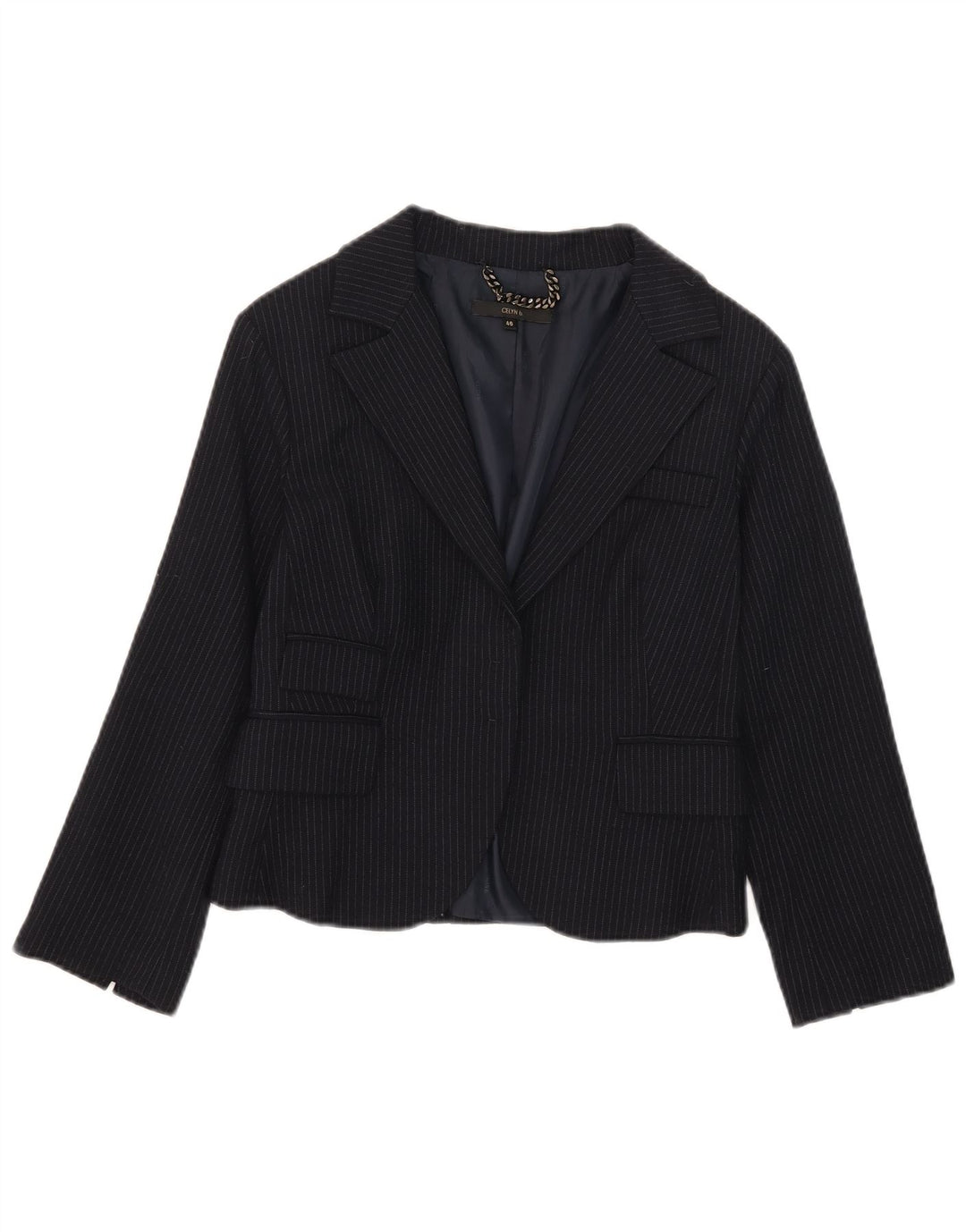Celyn B Veste blazer courte ouverte pour femme IT 46 en laine à fines rayures bleu marine
