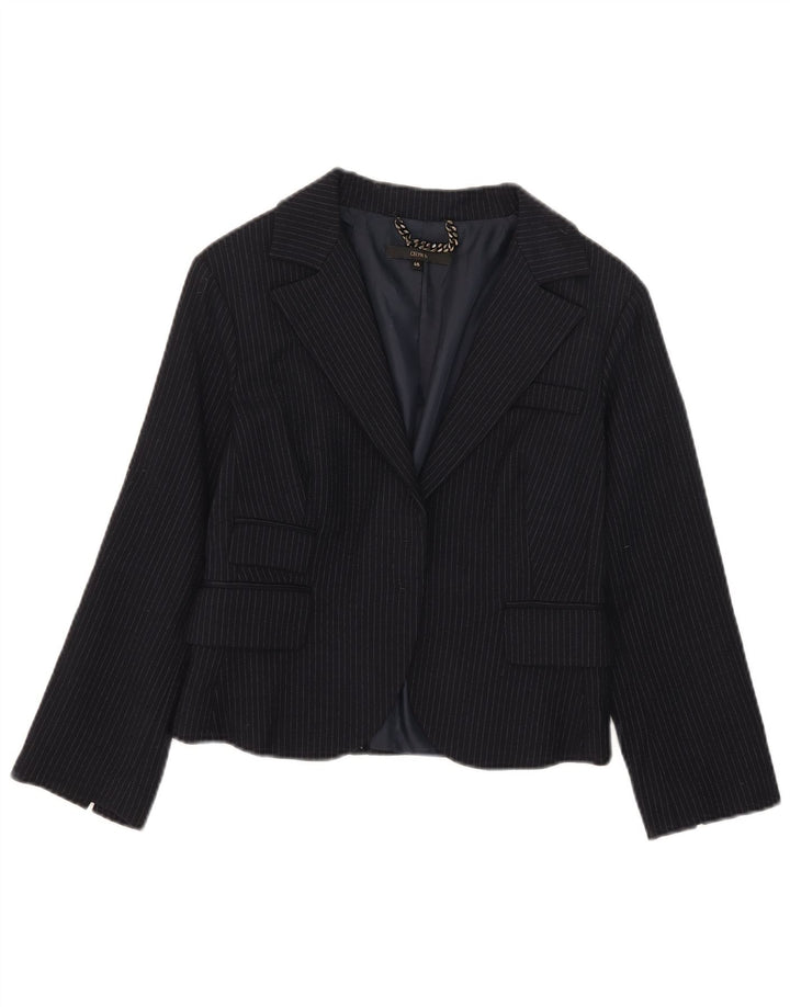 Celyn B Veste blazer courte ouverte pour femme IT 46 en laine à fines rayures bleu marine