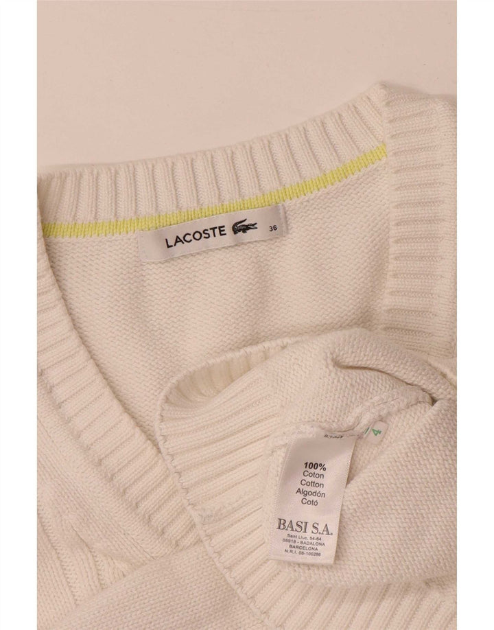 Lacoste Pull col V femme taille 36 petit coton blanc