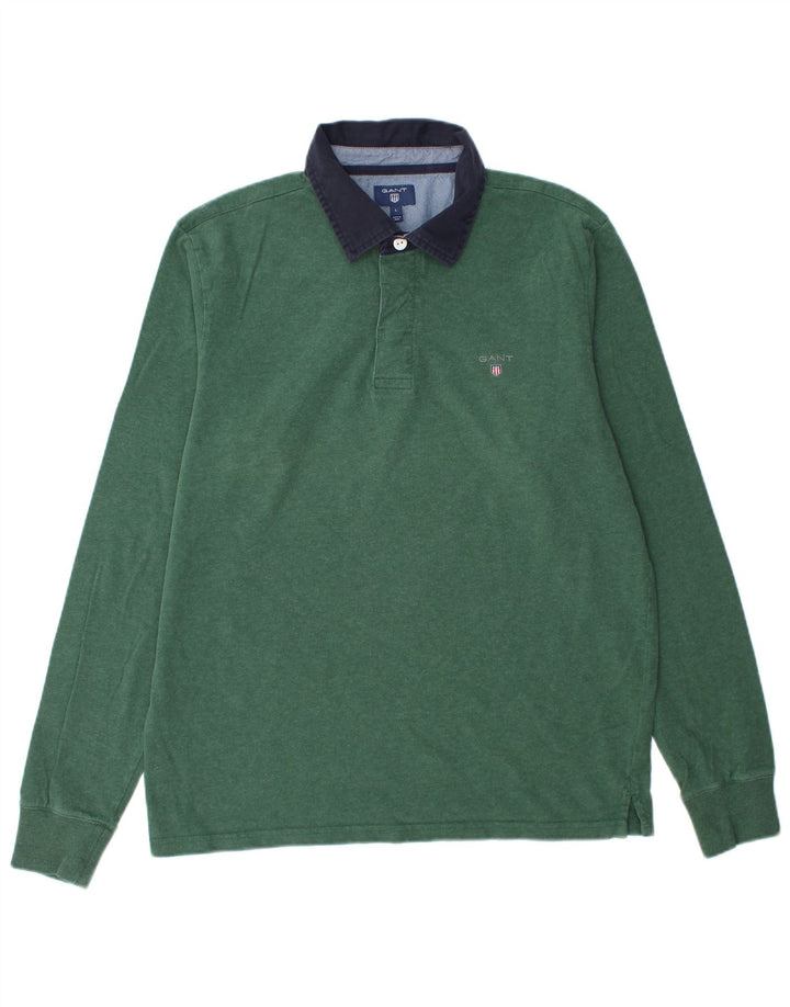 GANT Polo de rugby à manches longues pour homme en coton vert Large