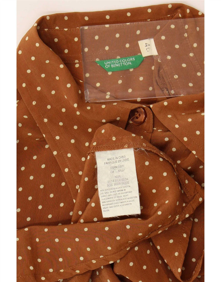 Benetton Femme Chemisier IT 46 Large Marron Taché De Soie