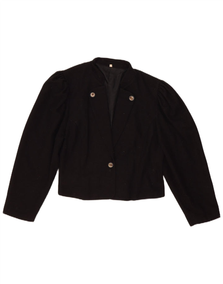 vintage Femme 1 Bouton Blazer Veste IT 44 Laine Noire Moyenne