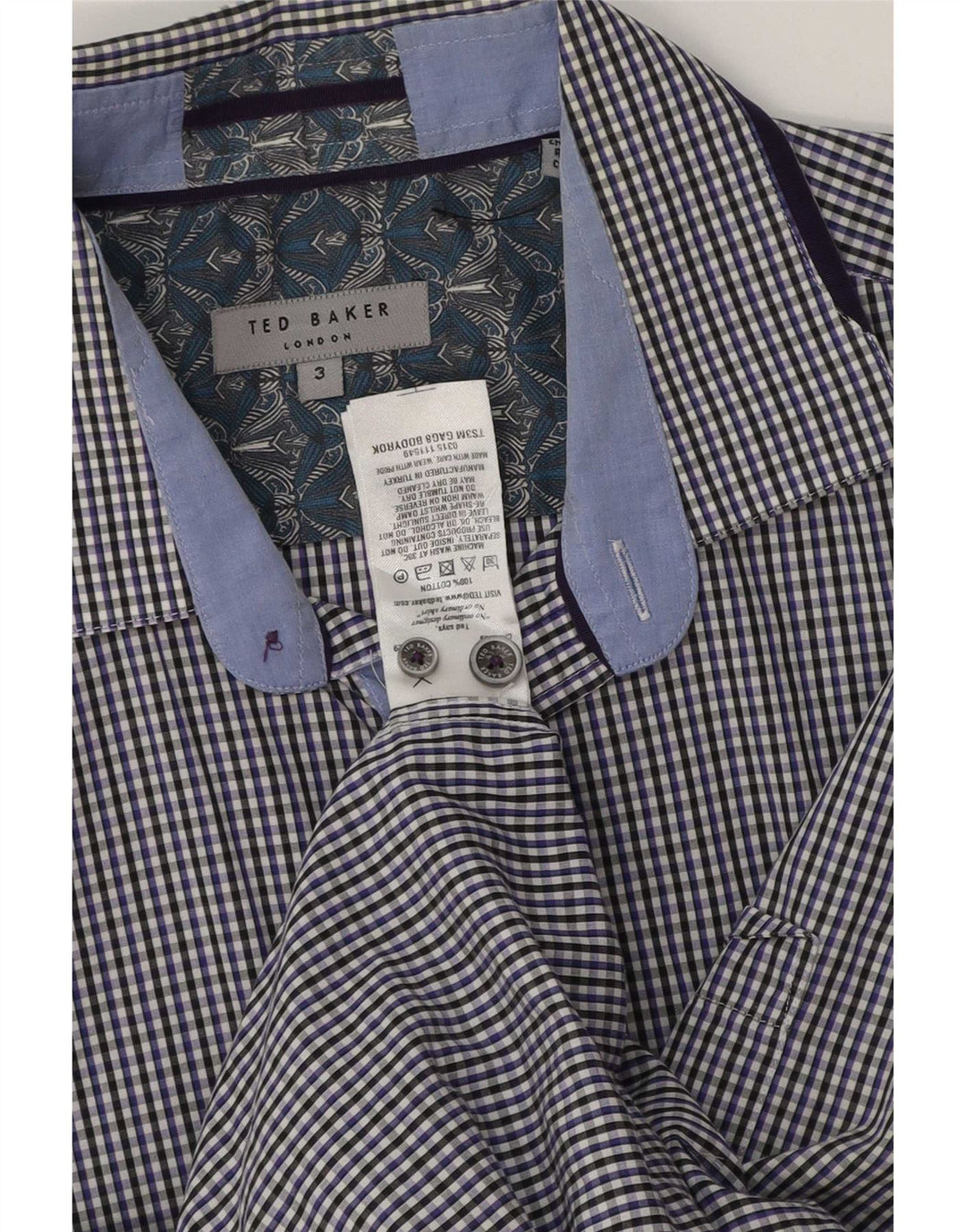 Ted Baker Chemise Homme Taille 3 Bleu Moyen Vichy Coton