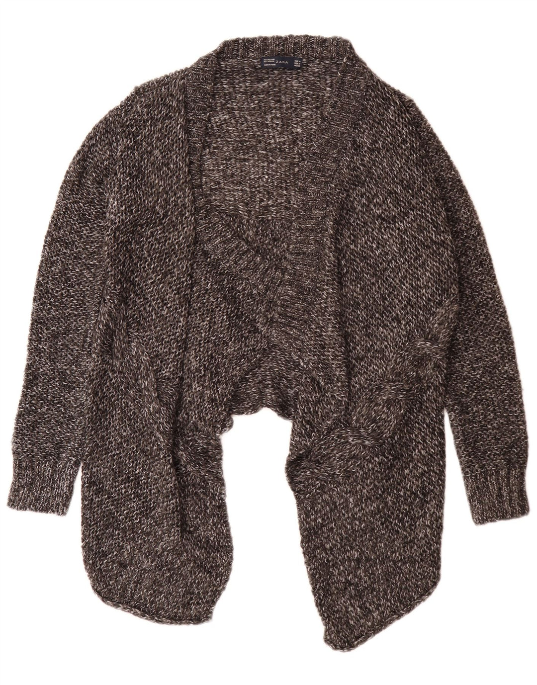 Zara Femme Cardigan Ouvert Asymétrique Pull UK 12 Gris Moyen Moucheté