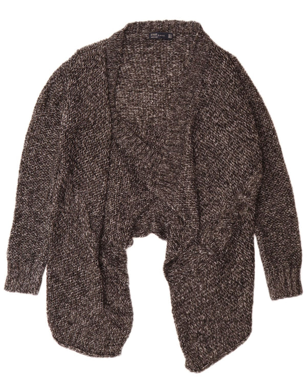 Zara Femme Cardigan Ouvert Asymétrique Pull UK 12 Gris Moyen Moucheté