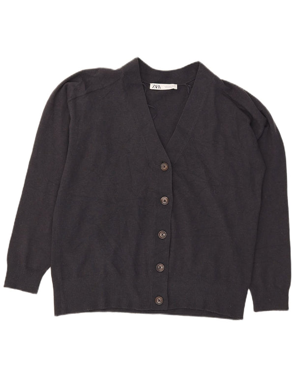 Zara Femme Cardigan Oversize Pull UK 10 Petit Bleu Marine Acrylique