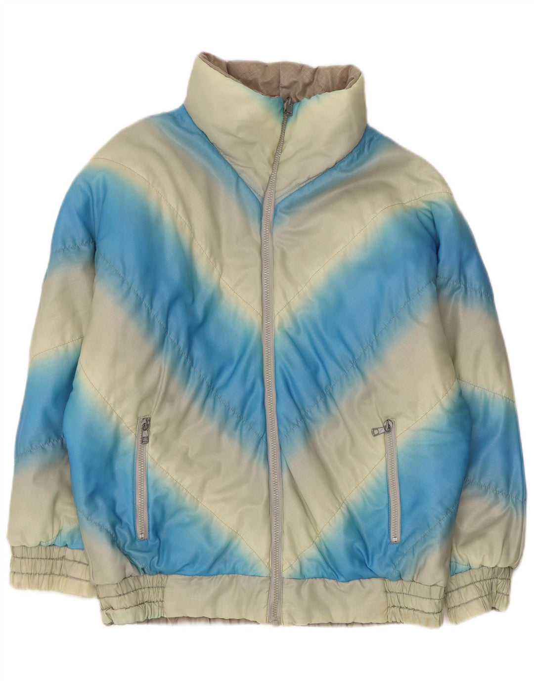 veste rembourrée femme vintage UK 14 Medium Blue Chevron Synthétique
